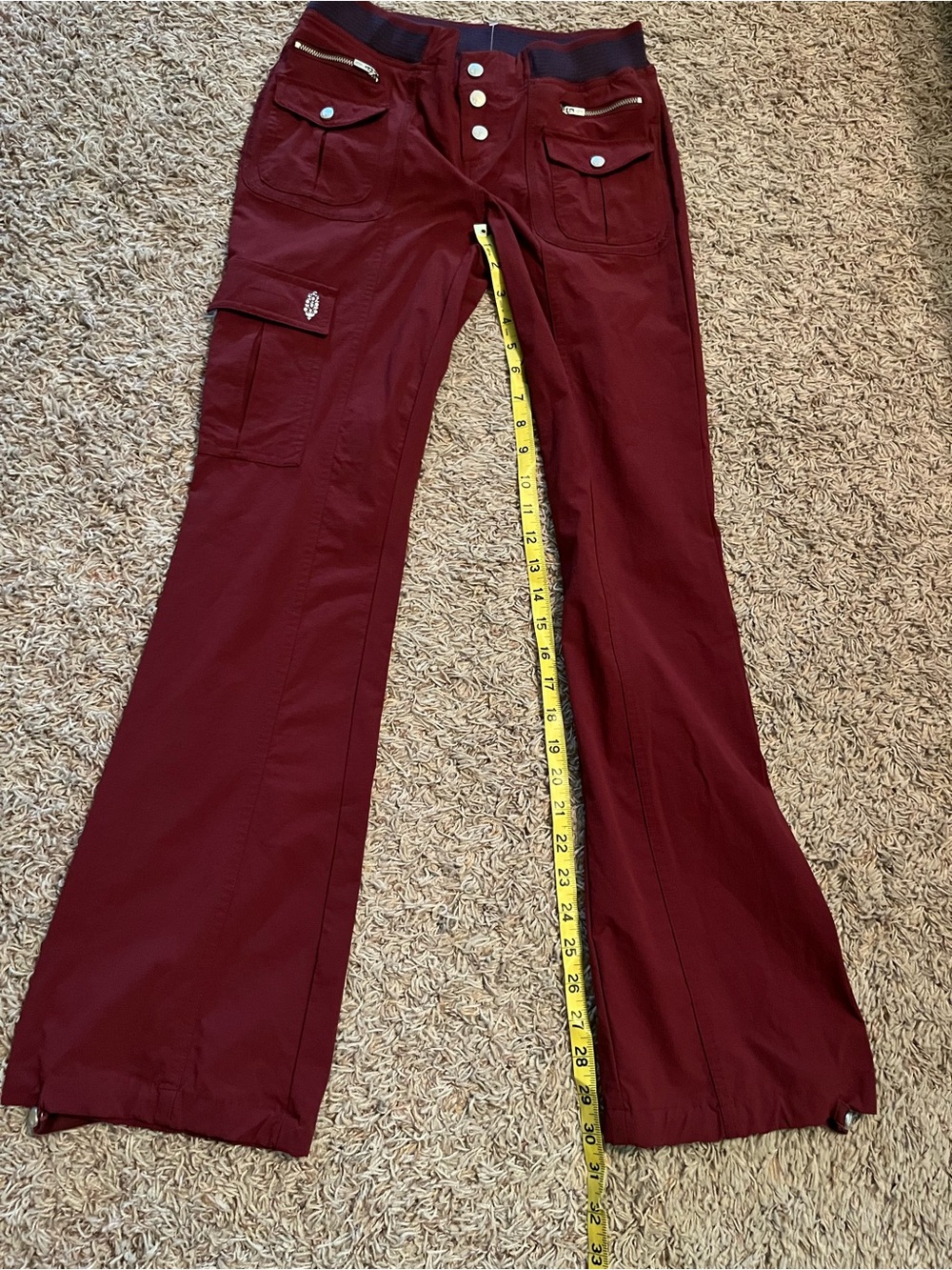 FP MOVEMENT Free People Cascade Flare Cargo Pants in Oxblood Sz XS Low Rise NWOT - Picture 13 of 14